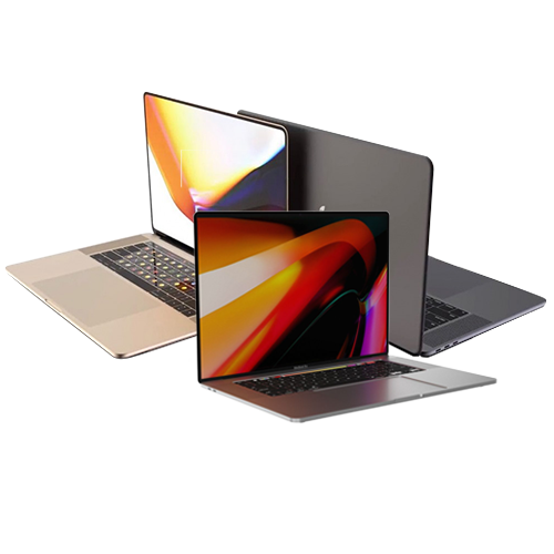 Three laptops are displayed with open screens, angled to show their keyboards and vibrant displays. Their sleek designs in silver and black reflect a modern aesthetic. Perfect for those looking for the best place to buy cutting-edge tech, these laptops overlap slightly in the display.