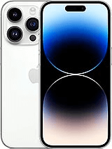 A smartphone with a white back and three camera lenses is shown. The screen displays a gradient wallpaper with blue, black, and white circles.